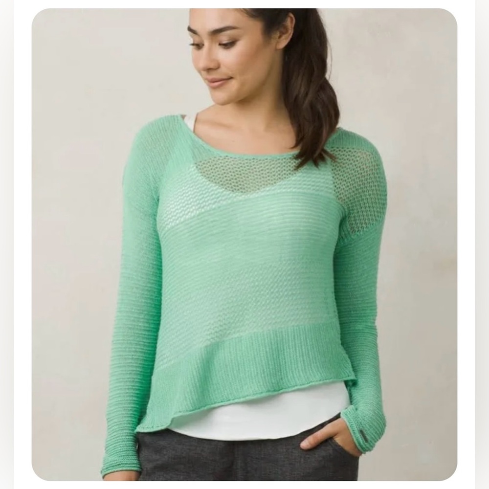 Prana Asymmetrical Hem Crochet Stitch Sweater XL